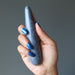hand holding blue aventurine tapered massage wand
