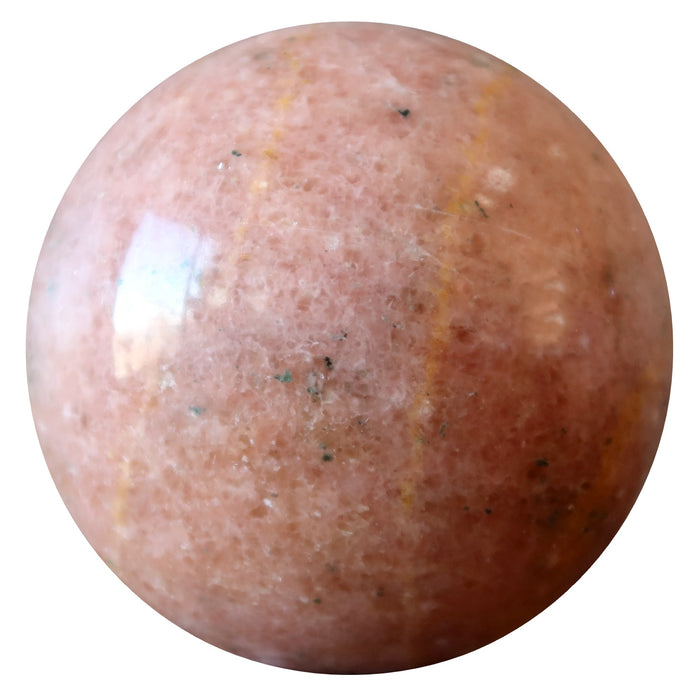 pink aventurine sphere with black and yellow inclusions