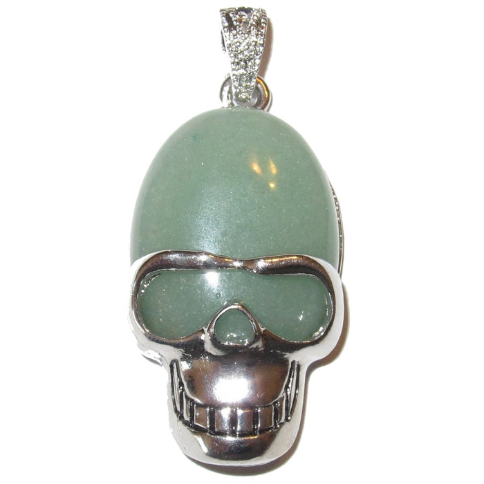 green aventurine in silver skull pendant