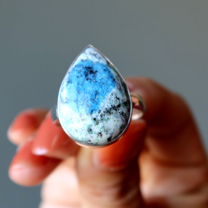 Azurite Ring Drop of Delight Blue Gem Granite K2 Sterling Silver