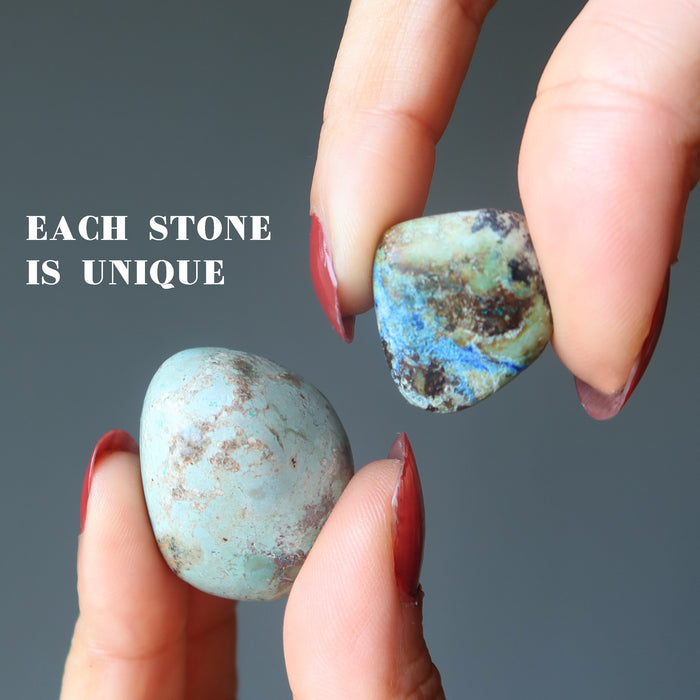 two azurite tumbled stones to show each is unique