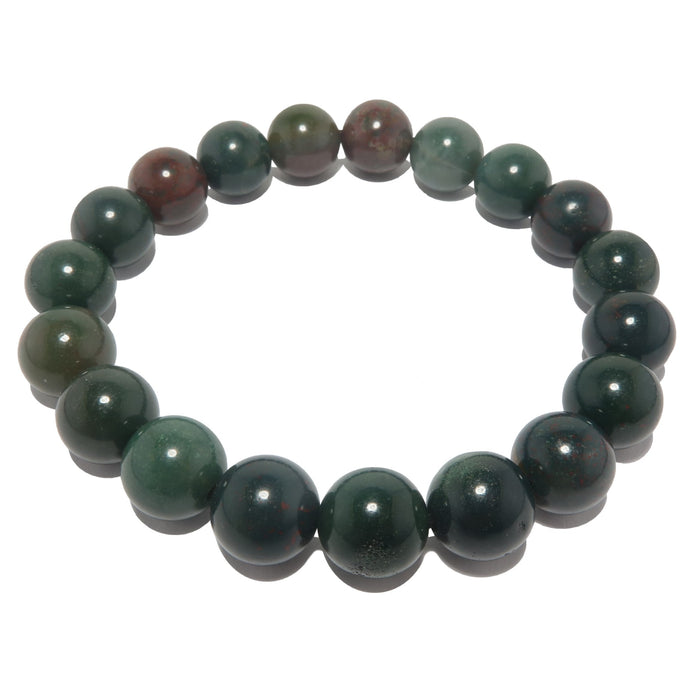 green, red, yellow indian bloodstone beaded stretch bracelet in 9-10mm beads