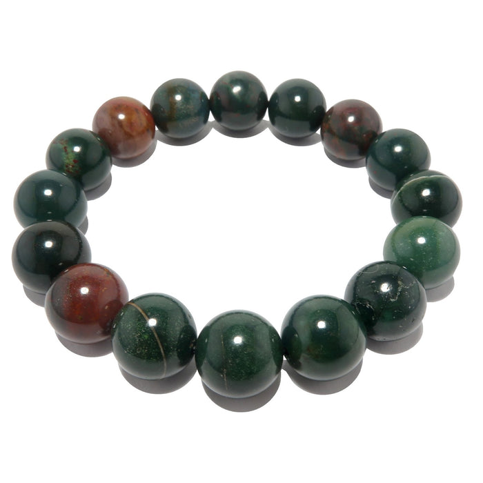 green, red, yellow indian bloodstone beaded stretch bracelet in 11-12mm beads