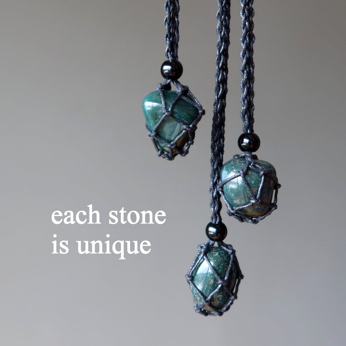 Bloodstone Necklace Carry Courage Tumbled Stone Macrame