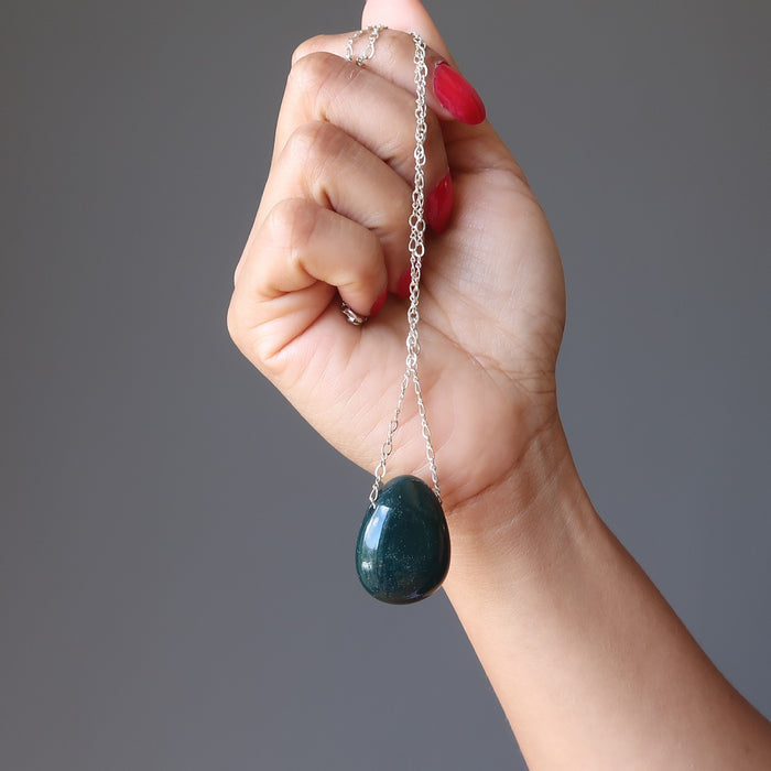 Bloodstone Necklace Drop of Courage on Sterling Silver