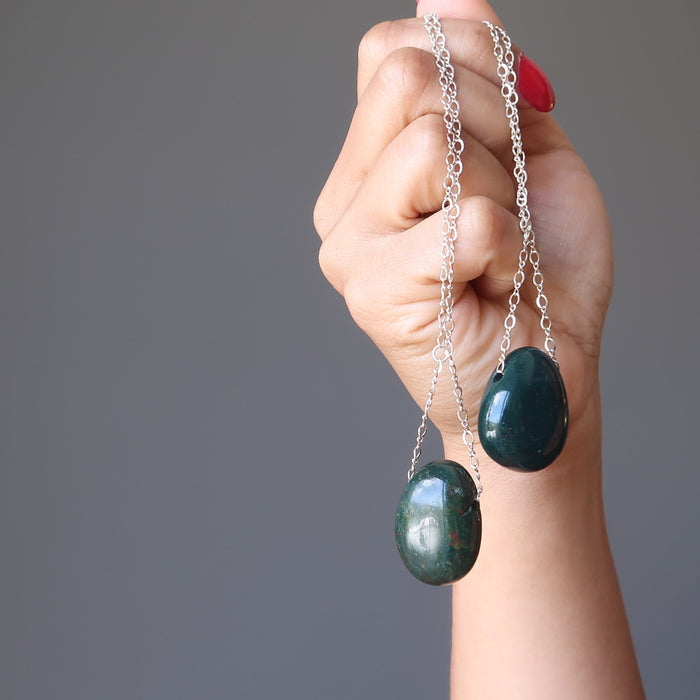 Bloodstone Necklace Drop of Courage on Sterling Silver