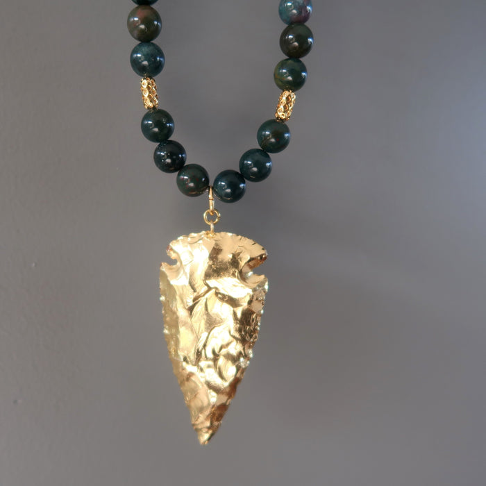 gold arrowhead bloodstone beaded necklace