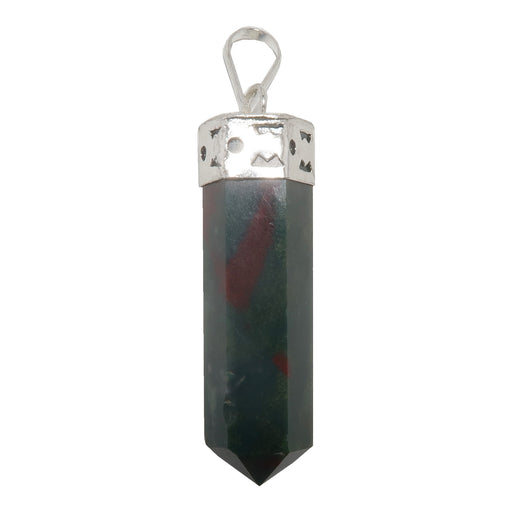 red and green bloodstone point pendant in silver 