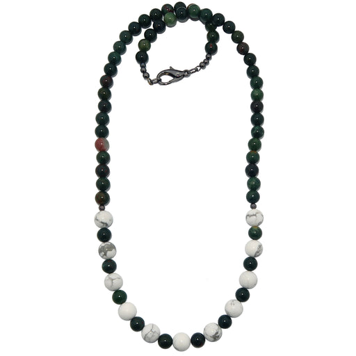 howlite and bloodstone beaded necklace for sale at satin crystals