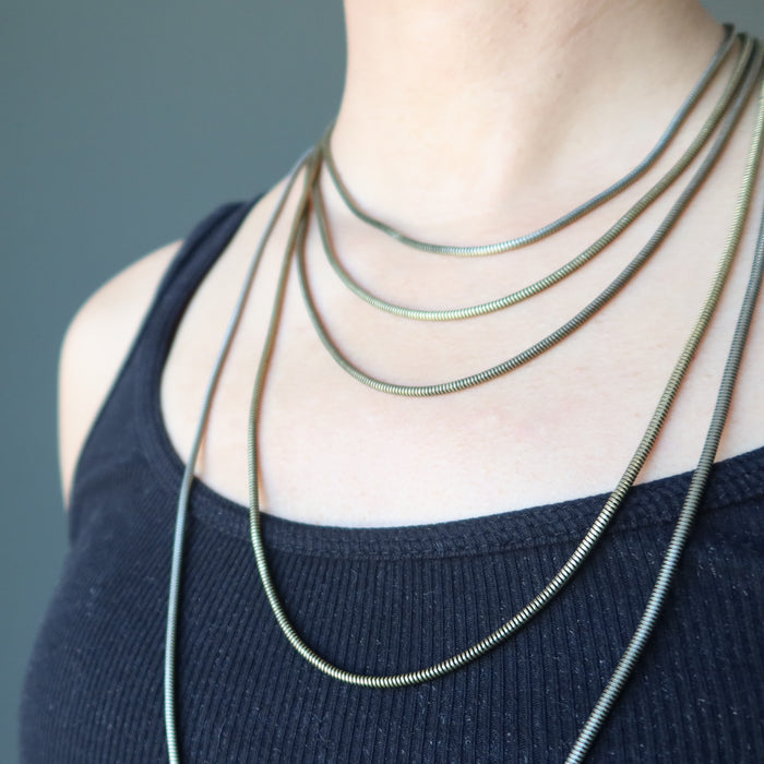 wearing different sizes of Removable End Antiqued Gold Brass Chains