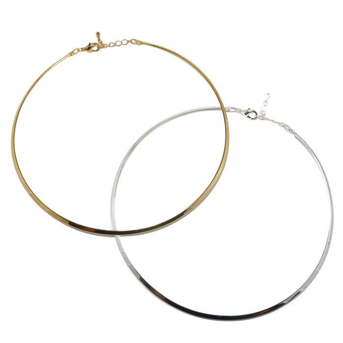  Pair of Gold and Silver plated brass Neckwire choker necklaces 