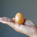 Golden Calcite Egg on model palm