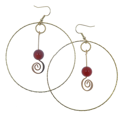 red carnelian round beads on gold hoop earrings