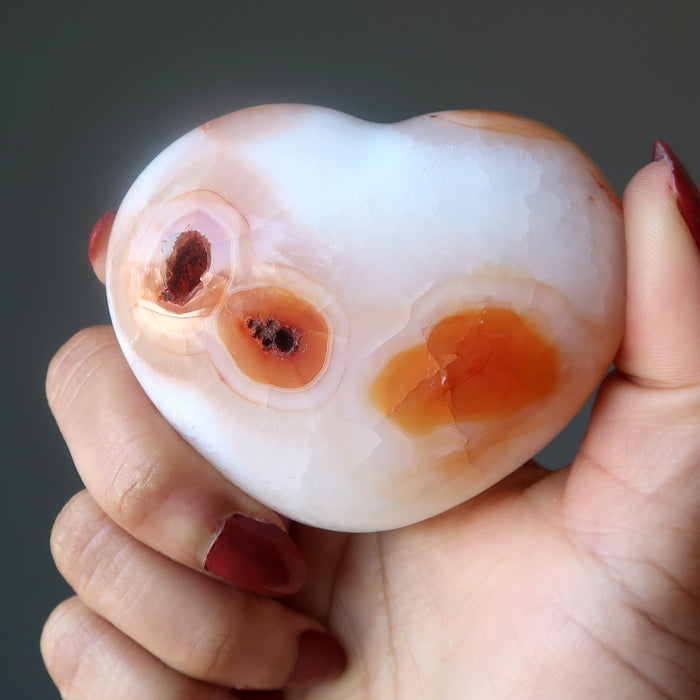 Carnelian Heart Snow and Fire Opposites Attract Crystal Stone