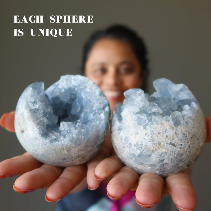 Celestite Sphere Cluster Consciousness Blue Geode Crystal Ball