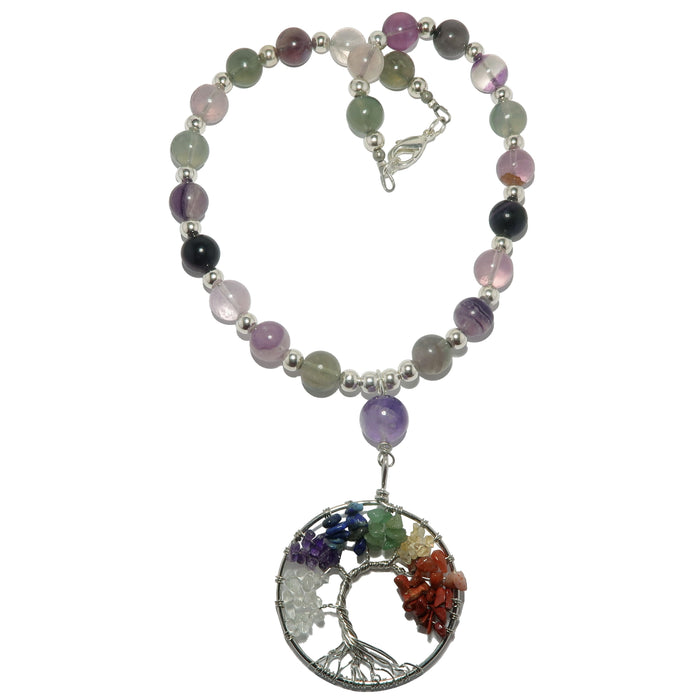 rainbow fluorite chakra tree of life necklace