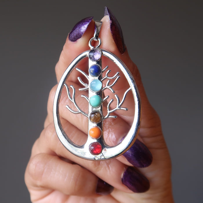 Chakra Pendant Tree of Life Rainbow Gemstone Healing Charm