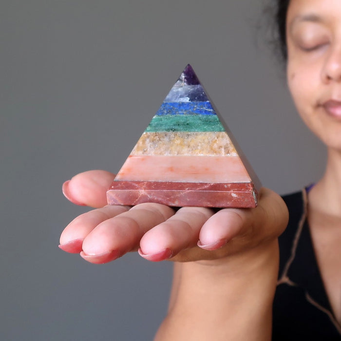 sheila of satin crystals meditatin on 7 Layers of Rainbow Chakra Pyramid