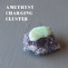 amethyst cluster with chrysoprase tumbled stone on top