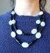 model wearing two strand Chalcedony Obsidian Necklace