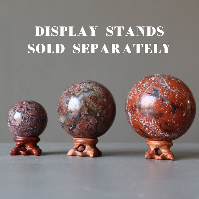 3 chalcedony jasper crystal balls on fancy wood display stands, which are sold separately