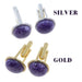 two pairs of Purple Charoite Gem Cufflinks one in Gold and one in silver