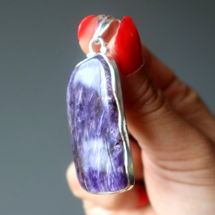 Charoite Pendant Spiritual Ecstasy Big Precious Purple Gemstone