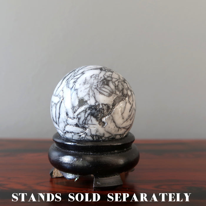  chrysanthemum stone ball on wood display stand 