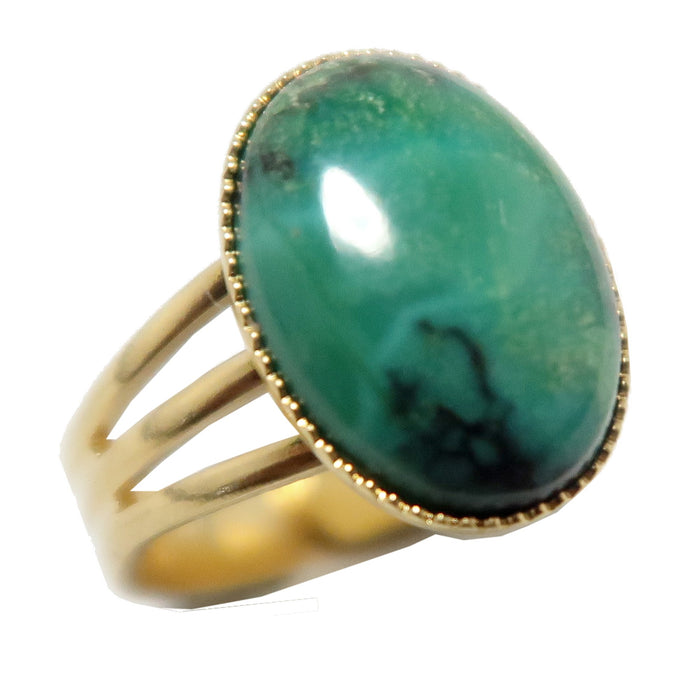 Chrysocolla Ring Jewel of Juno Sky Goddess Gem Adjustable Gold