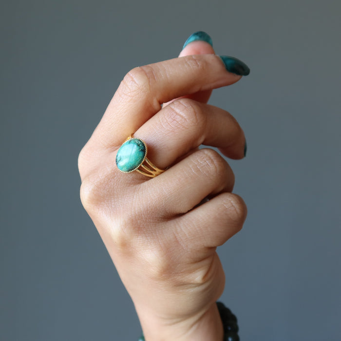 Chrysocolla Ring Jewel of Juno Sky Goddess Gem Adjustable Gold
