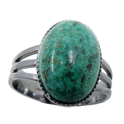 blue green and black chrysocolla oval in gunmetal adjustable ring