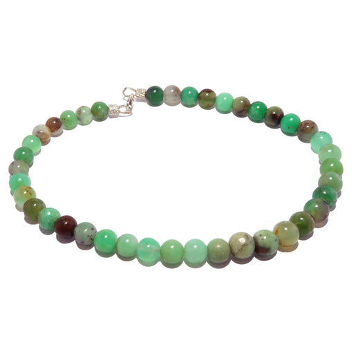 green and brown beads on sterling silver anklet