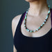 sheila of satin crystals wearing a chrysoprase beaded necklaces showing 18, 20, 22, 25 inch lengths