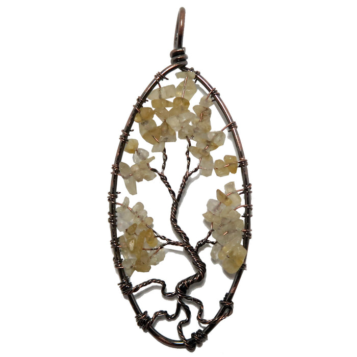 Citrine Pendant Tree of Life Luxury Yellow Gems Copper