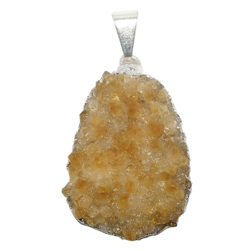 yellow citrine cluster in silver pendant