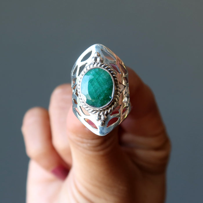 Emerald Ring Ruler of the Realm Rich Green Gem Sterling