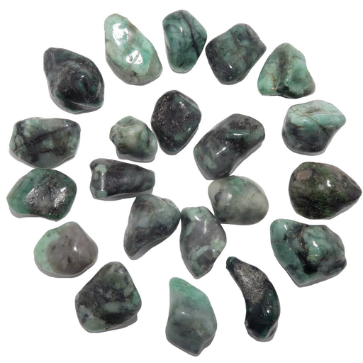green and black raw emerald tumbled stones