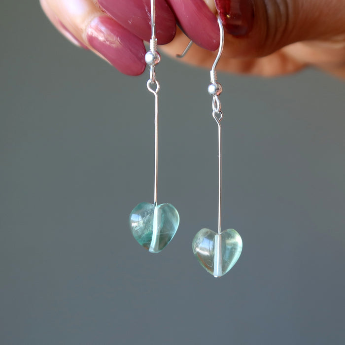 Fluorite Earrings Crystal Clear Mission of Heart Green Gems