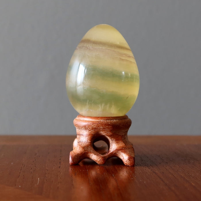 Yellow Fluorite Egg on wooden stand