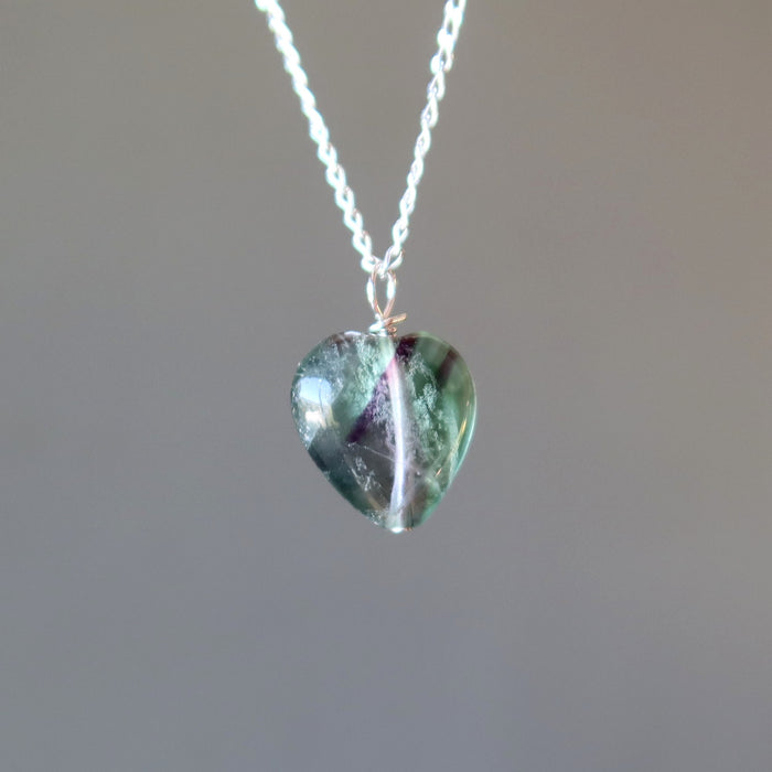 Rainbow Fluorite heart shape pendant necklace