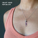 model wearing Purple Rainbow Fluorite necklace on Sterling Silver