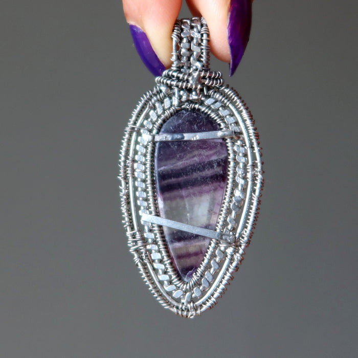 showing the back of Sterling Silver Purple Teardrop Fluorite Pendant