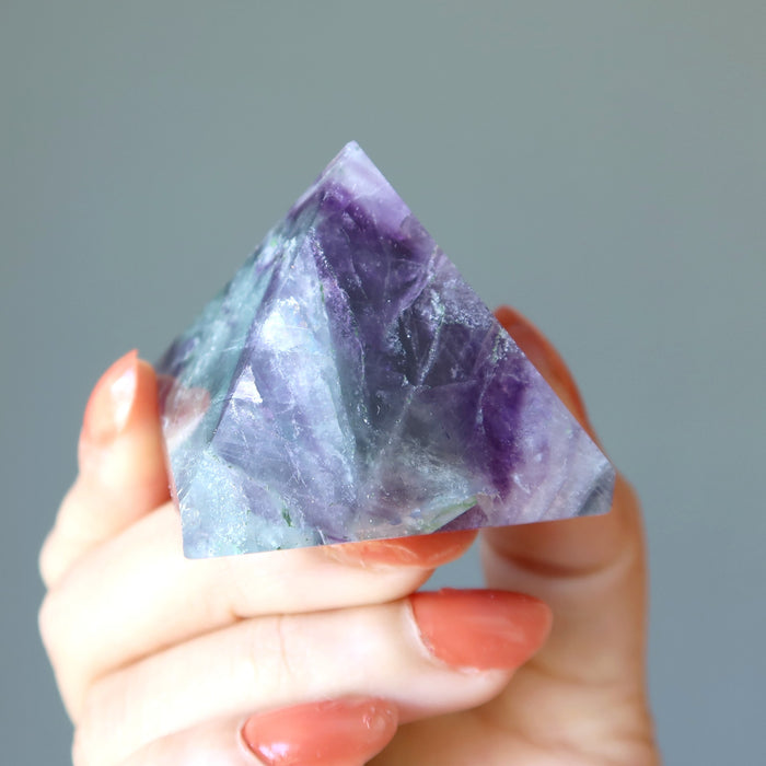 holding Green Purple Fluorite Pyramid 