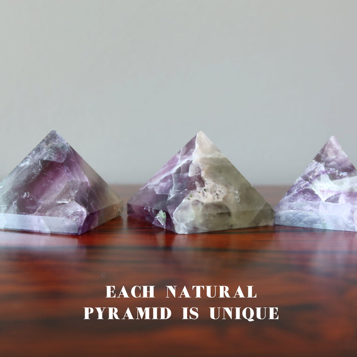 3 Green Purple Fluorite Pyramids