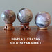 3 purple rainbow Fluorite Spheres on the stands which sold separately