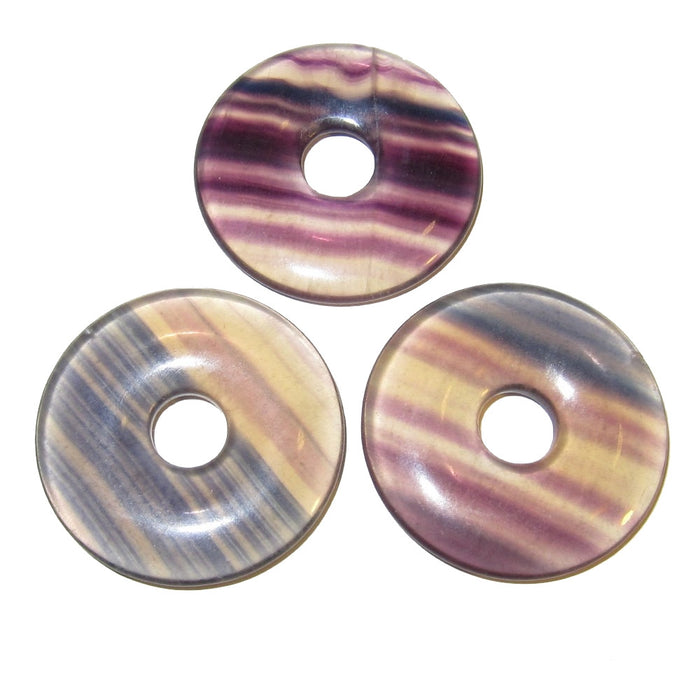 Fluorite Amulet Set of 3 Beautiful Donut Stones Meditation Charms