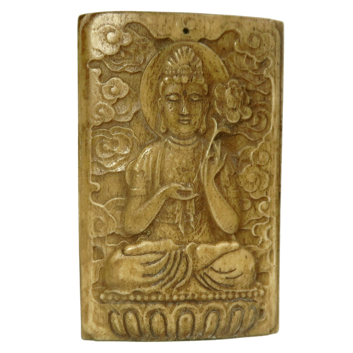 Ox Bone Fossil Pendant Spiritual Buddha Lotus Flower Amulet