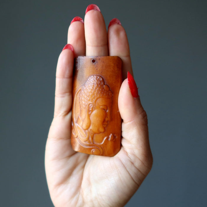 Ox Bone Fossil Pendant Teachings of Buddha Carving Gem