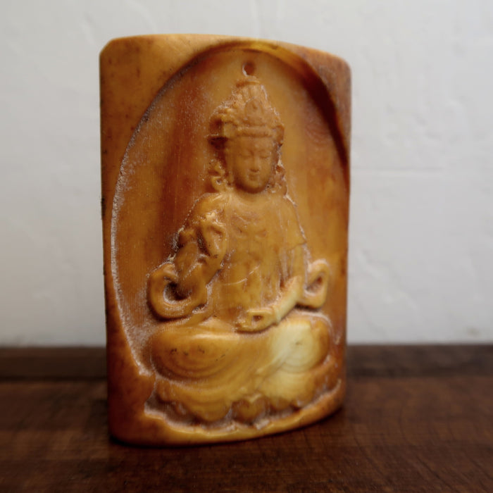 Ox Bone Fossil Pendant Buddha Ohm Meditation Amulet