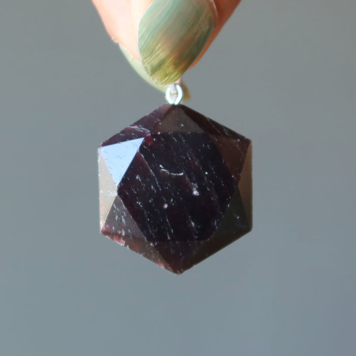 Garnet Pendant Hexagon of Health Sacred Stone Red Crystal